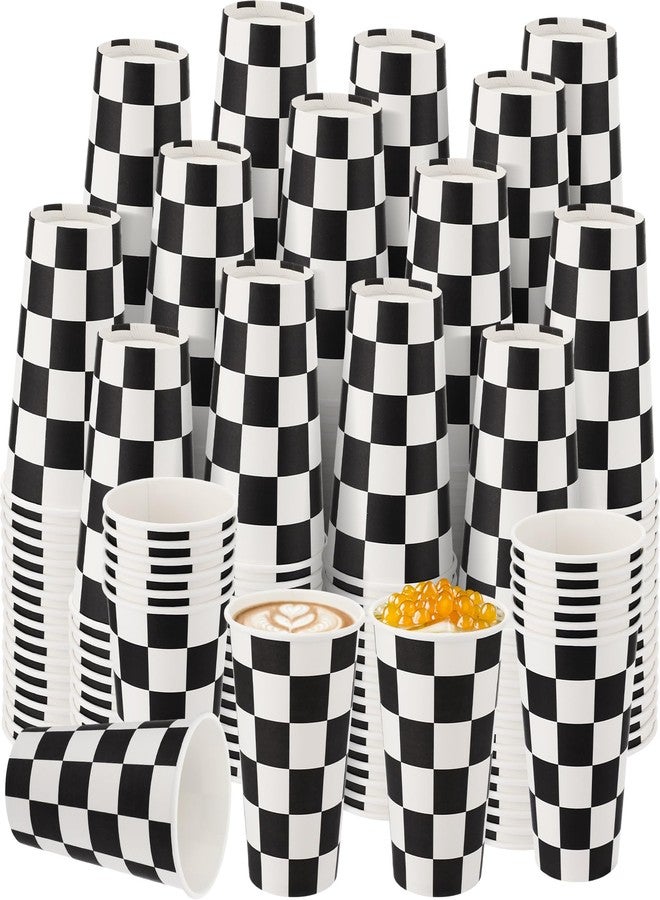 Layhit أكواب ورقية قابلة للتصرف 100 قطعة سعة 16 أونصة بتصميم خشبي باللونين الأسود والأبيض لمشروبات القهوة الساخنة والباردة والشوكولاتة والشاي والكاكاو للاستخدام في المنزل والسفر والمكتب والمقهى والمطعم والحفلات - Image 1