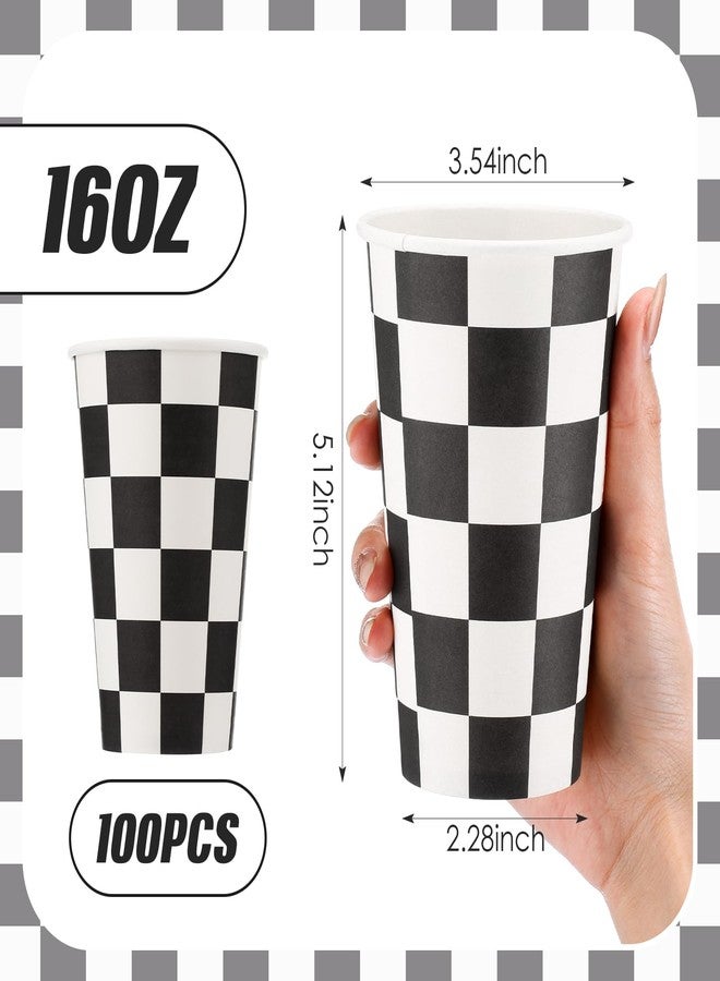 Layhit أكواب ورقية قابلة للتصرف 100 قطعة سعة 16 أونصة بتصميم خشبي باللونين الأسود والأبيض لمشروبات القهوة الساخنة والباردة والشوكولاتة والشاي والكاكاو للاستخدام في المنزل والسفر والمكتب والمقهى والمطعم والحفلات - Image 2