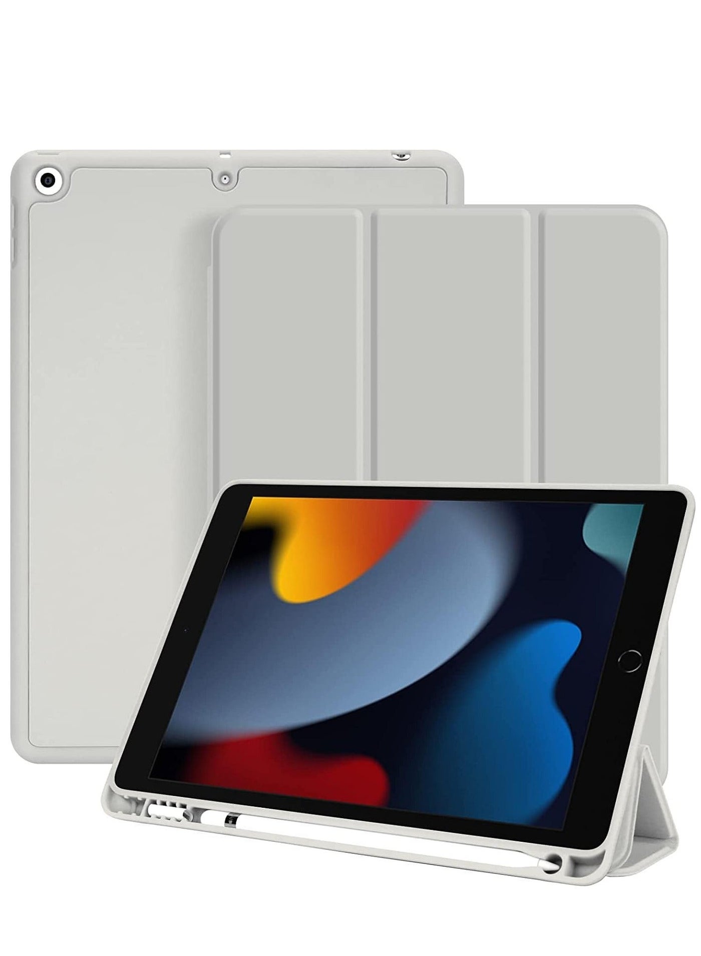 iPad 10.2 Case - Compatible with iPad 9th, 8th, and 7th Generation - Auto Wake & Sleep Cover with Pencil Holder (Grey)