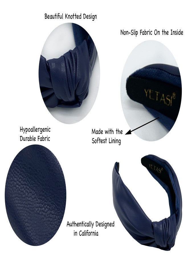 YETASI Navy Blue Headbands for Women, Trendy Head bands for Women's Hair Leather Knotted Headband for Women is a Top Knot Womens Head band Fashion Designer Girl - Image 4