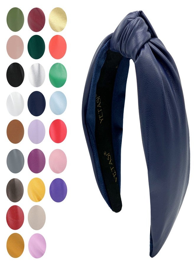 YETASI Navy Blue Headbands for Women, Trendy Head bands for Women's Hair Leather Knotted Headband for Women is a Top Knot Womens Head band Fashion Designer Girl - Image 2