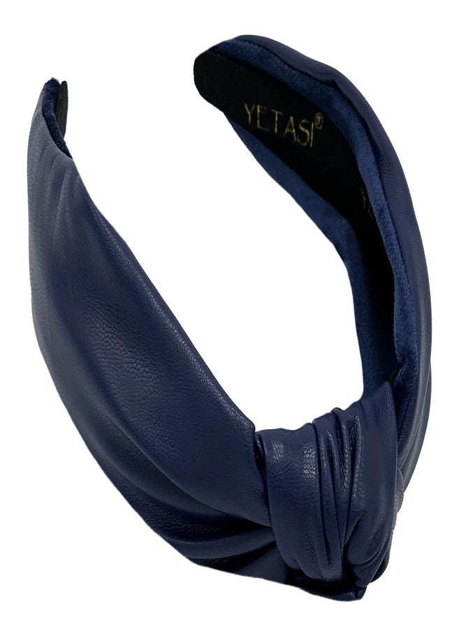 YETASI Navy Blue Headbands for Women, Trendy Head bands for Women's Hair Leather Knotted Headband for Women is a Top Knot Womens Head band Fashion Designer Girl - Image 1