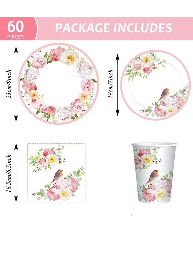 EETU 90PCS Vintage Floral Party Supplies,Includes Floral Paper Plates Cups Napkins Straw,For Bridal Shower Wedding Flower Birthday Decorations Garden Tea Party - Image 2