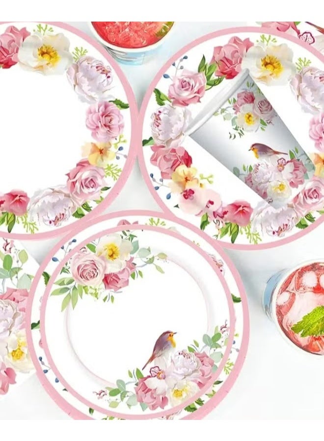 EETU 90PCS Vintage Floral Party Supplies,Includes Floral Paper Plates Cups Napkins Straw,For Bridal Shower Wedding Flower Birthday Decorations Garden Tea Party - Image 5