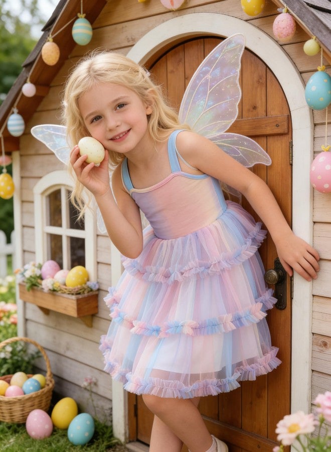 Arshiner Toddler Girls Tulle Dress Rainbow Pastel Tutu Dresses for Girl Birthday Party Princess Outfit Layered Ruffle Fluffy Sleeveless Ball Gown Summer Clothes 4-5T - Image 2