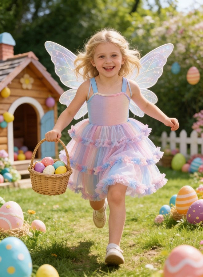 Arshiner Toddler Girls Tulle Dress Rainbow Pastel Tutu Dresses for Girl Birthday Party Princess Outfit Layered Ruffle Fluffy Sleeveless Ball Gown Summer Clothes 4-5T - Image 4