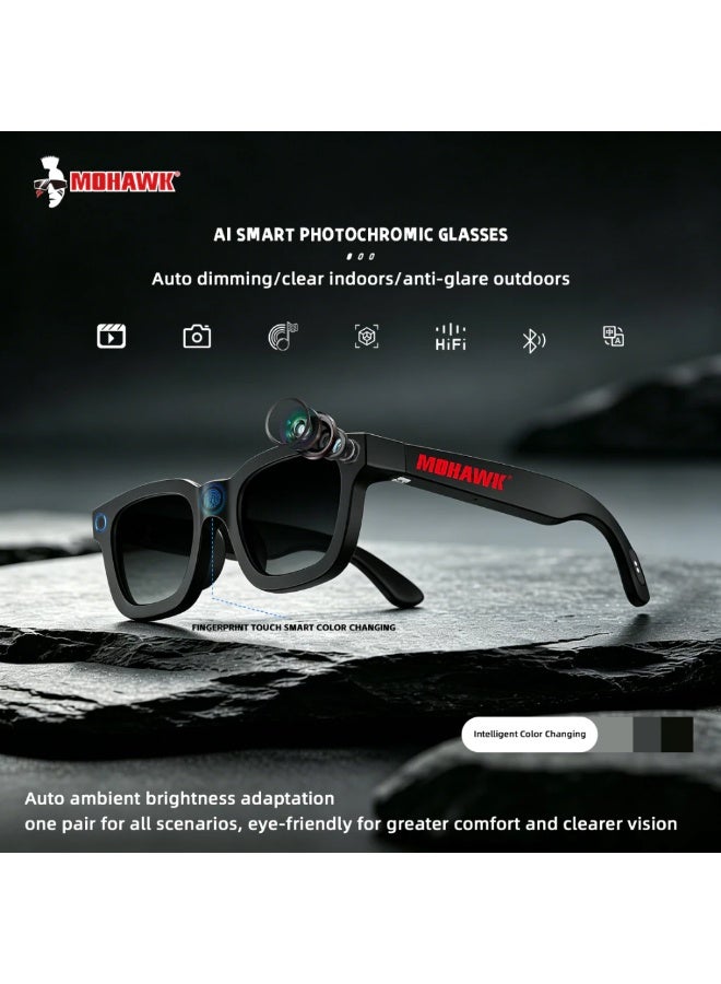MOHAWK AI Smart Photochromic Glasses with 8MP HD Camera, Real-Time AI Translation, Open-Ear Bluetooth Audio, Ultra-Light 64g, IPX4 Water Resistant Smart Glasses for Travel, Business, Calls, Music, Outdoor Sports and Everyday Use - Image 1