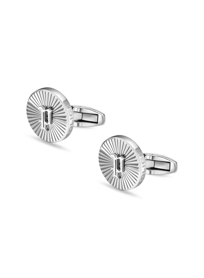 POLICE Ridge Silver Linear Cufflinks with P Logo for Men