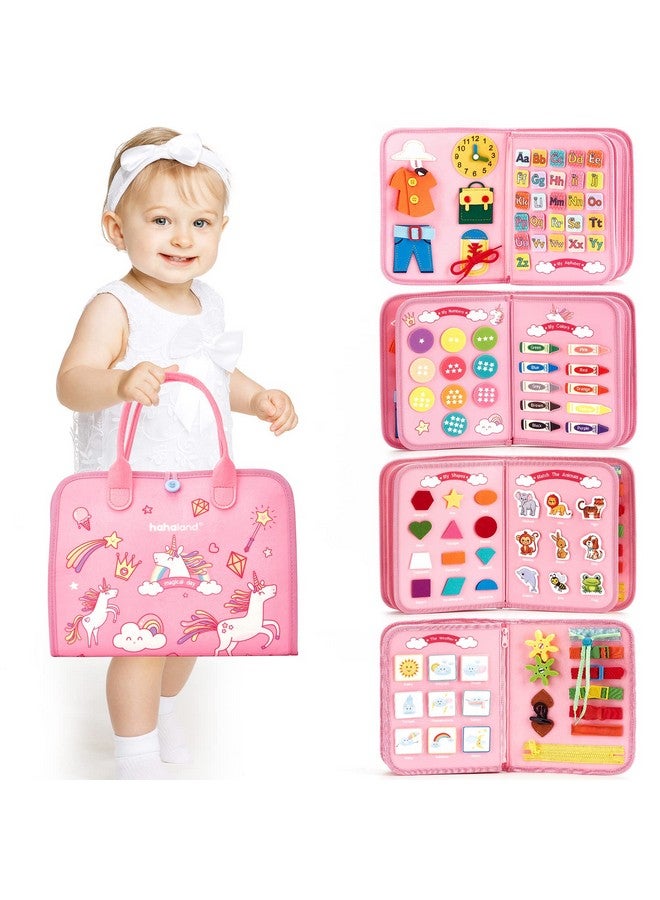 هاهالاند Busy Board - ألعاب مونتيسوري للفتيات بعمر سنتين كهدية عيد ميلاد - أنشطة تعليمية لمرحلة ما قبل المدرسة مع مهارات الحياة، أبجدية، 123، شكل، لون، حيوان، طقس، ألعاب سفر للأطفال الصغار للأعمار من 2 إلى 4 سنوات و1 إلى 3 سنوات - Image 1