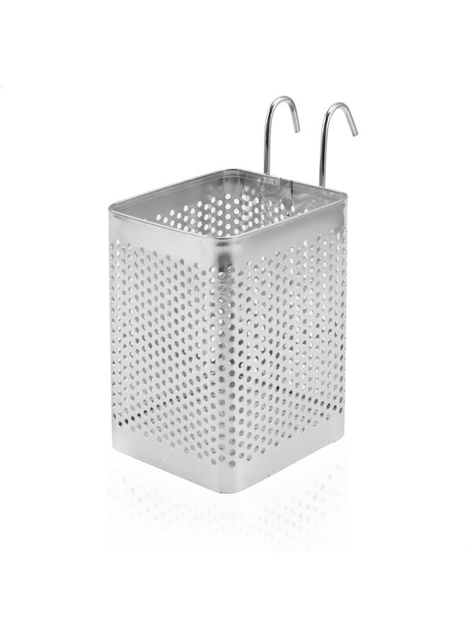Chopstick Basket – 2.75" x 2.75" x 3.93" Stainless Steel Utensil Holder | Rust-Resistant Perforated Caddy with Hooks for Organizing Chopsticks, Straws, Teaspoons, and Small Kitchen Tools - Image 1