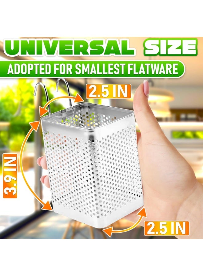 Chopstick Basket – 2.75" x 2.75" x 3.93" Stainless Steel Utensil Holder | Rust-Resistant Perforated Caddy with Hooks for Organizing Chopsticks, Straws, Teaspoons, and Small Kitchen Tools - Image 2