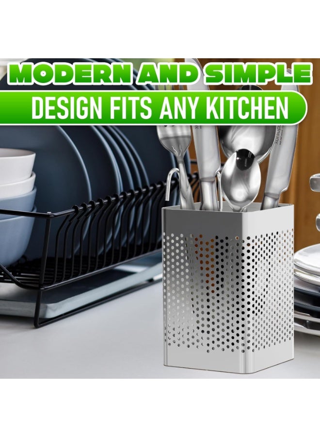 Chopstick Basket – 2.75" x 2.75" x 3.93" Stainless Steel Utensil Holder | Rust-Resistant Perforated Caddy with Hooks for Organizing Chopsticks, Straws, Teaspoons, and Small Kitchen Tools - Image 5