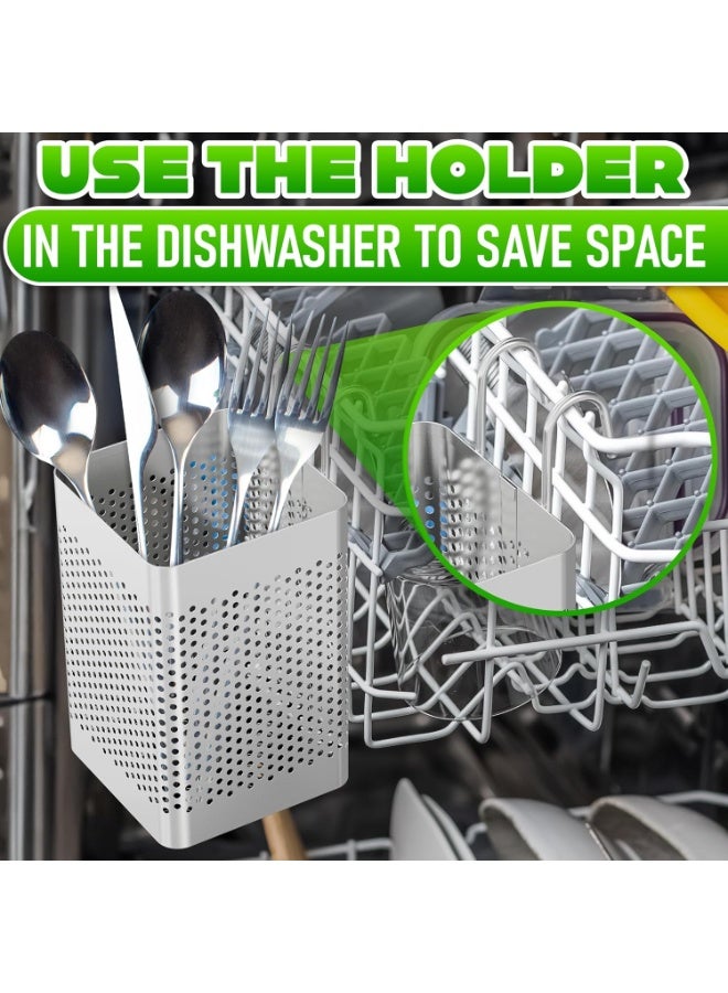 Chopstick Basket – 2.75" x 2.75" x 3.93" Stainless Steel Utensil Holder | Rust-Resistant Perforated Caddy with Hooks for Organizing Chopsticks, Straws, Teaspoons, and Small Kitchen Tools - Image 4