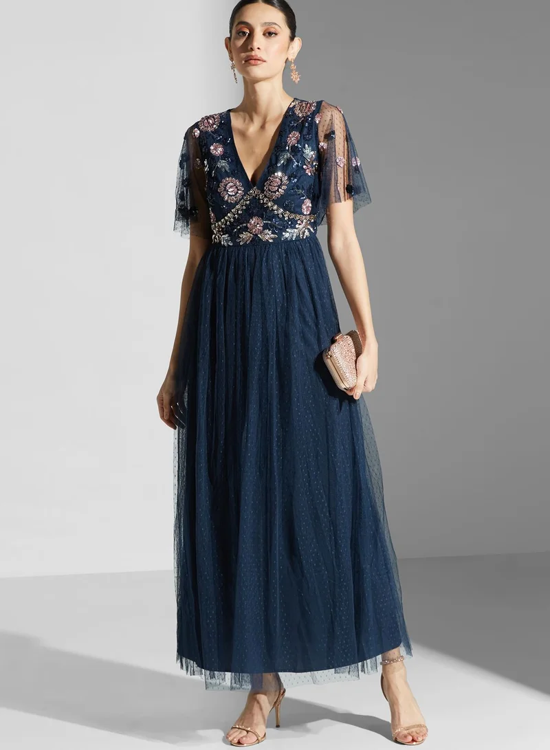 Maya Embellished Plunge Neck Dress