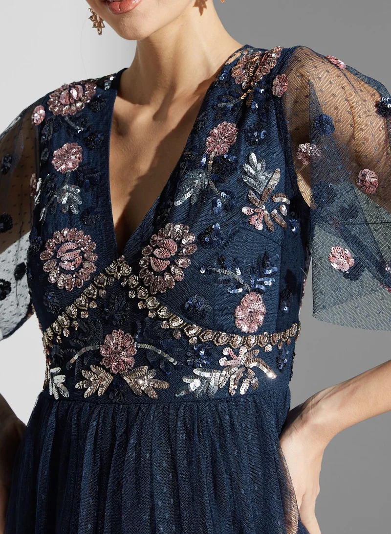 Maya Embellished Plunge Neck Dress