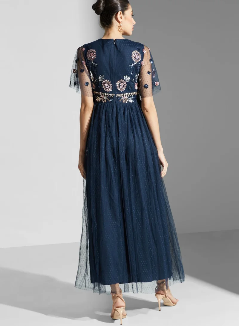 Maya Embellished Plunge Neck Dress