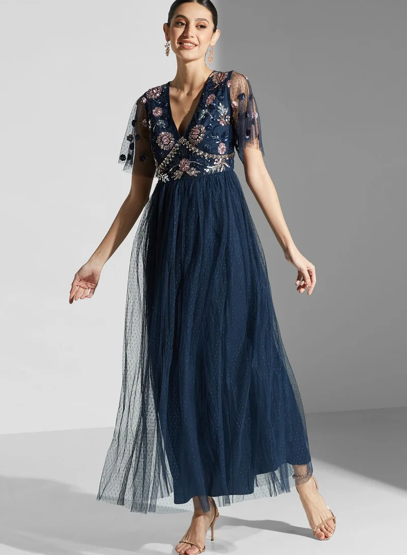 Maya Embellished Plunge Neck Dress