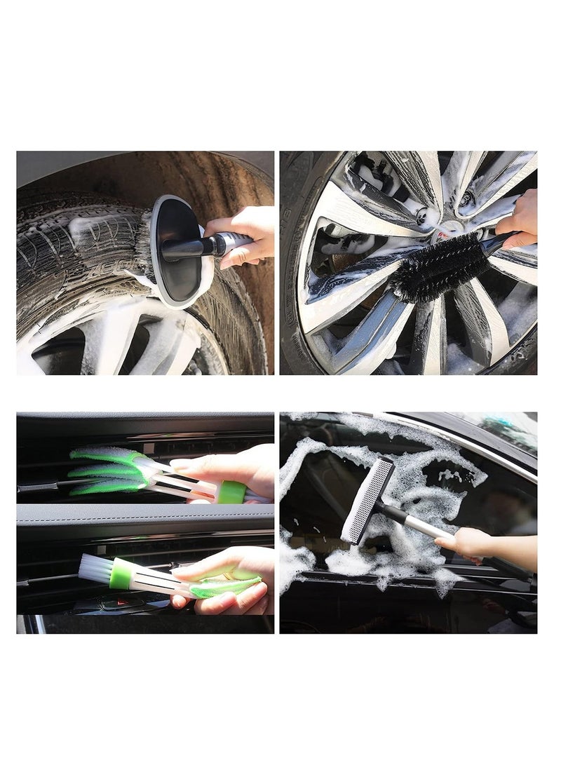 ET-LIFE 15 Pcs Microfiber Towels Car Wash Cleaning Tools Kit Car Detailing Set with Canvas Bag Pink Collapsible Bucket Wash Mitt Sponge Towels Tire Brush Window Scraper Duster Complete Interior Car Care Kit - Image 4