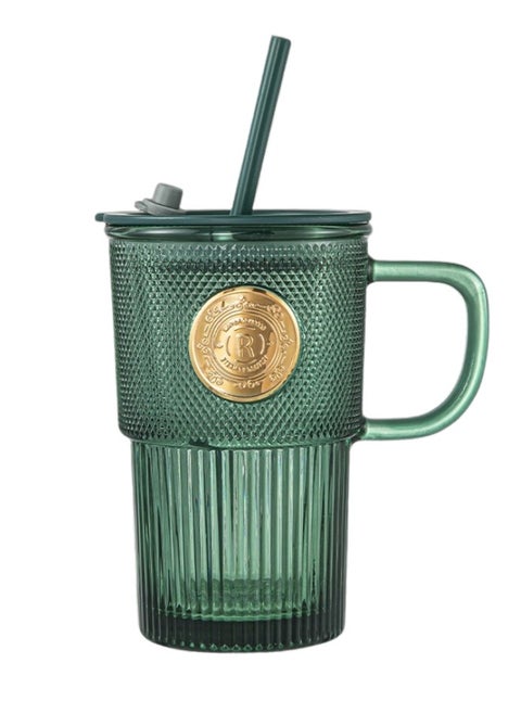400ml Green Glass Mug with Straw and Handle for Drinking Perfect for Coffee Juice and Beverages