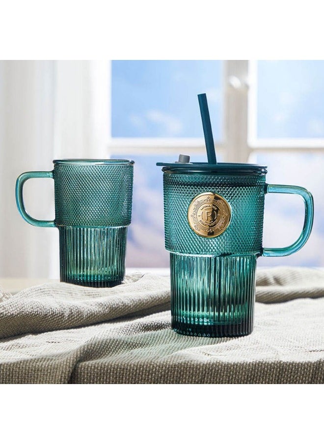 400ml Green Glass Mug with Straw and Handle for Drinking Perfect for Coffee Juice and Beverages