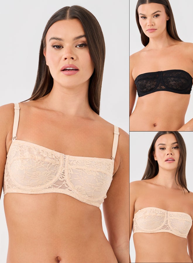 ستايلي عبوة من 2 - حمالة صدر دانتيل مبطنة بسلك ودعم متعدد الاتجاهات - Image 1