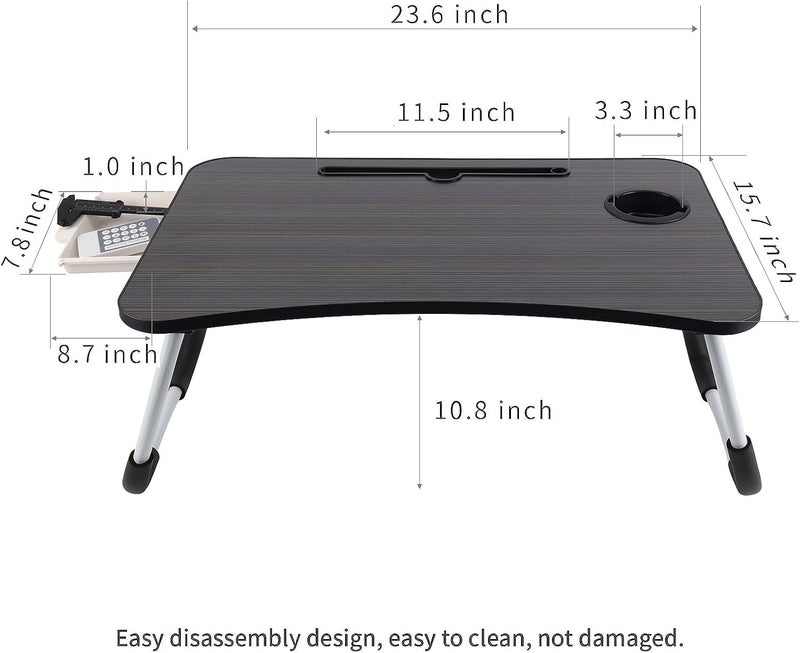 Kylinbigda Laptop Desk Foldable Bed Table, Portable Lap Desk Laptop Bed Tray Table with Storage Drawer and Cup Holder, Lap TraysTables Notebook Stand Reading Desks Breakfast Tray for Beds Couch Sofa Floor - Image 4