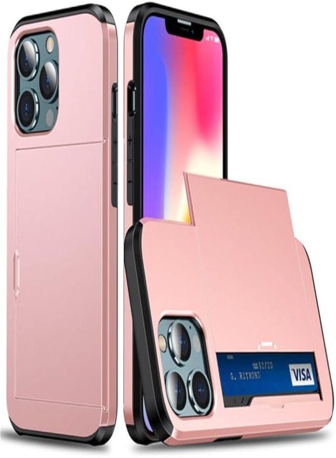 AROAQ Sliding Card Slot Phone Case with 360° Rotating Stand & Camera Protection – Compatible with iPhone 16 Pro Max, iPhone 15/15 Plus, iPhone 14/14 Pro Max, iPhone 13/13 Pro Max, iPhone 12/12 Pro/12 Pro Max, iPhone 11/11 Pro - Rose Gold - Image 1