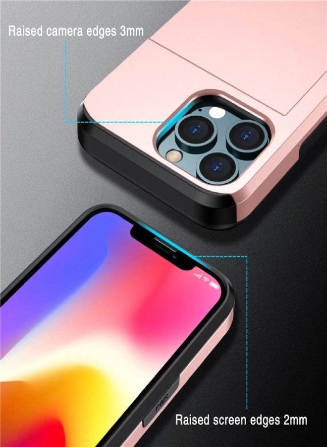 AROAQ Sliding Card Slot Phone Case with 360° Rotating Stand & Camera Protection – Compatible with iPhone 16 Pro Max, iPhone 15/15 Plus, iPhone 14/14 Pro Max, iPhone 13/13 Pro Max, iPhone 12/12 Pro/12 Pro Max, iPhone 11/11 Pro - Rose Gold - Image 4