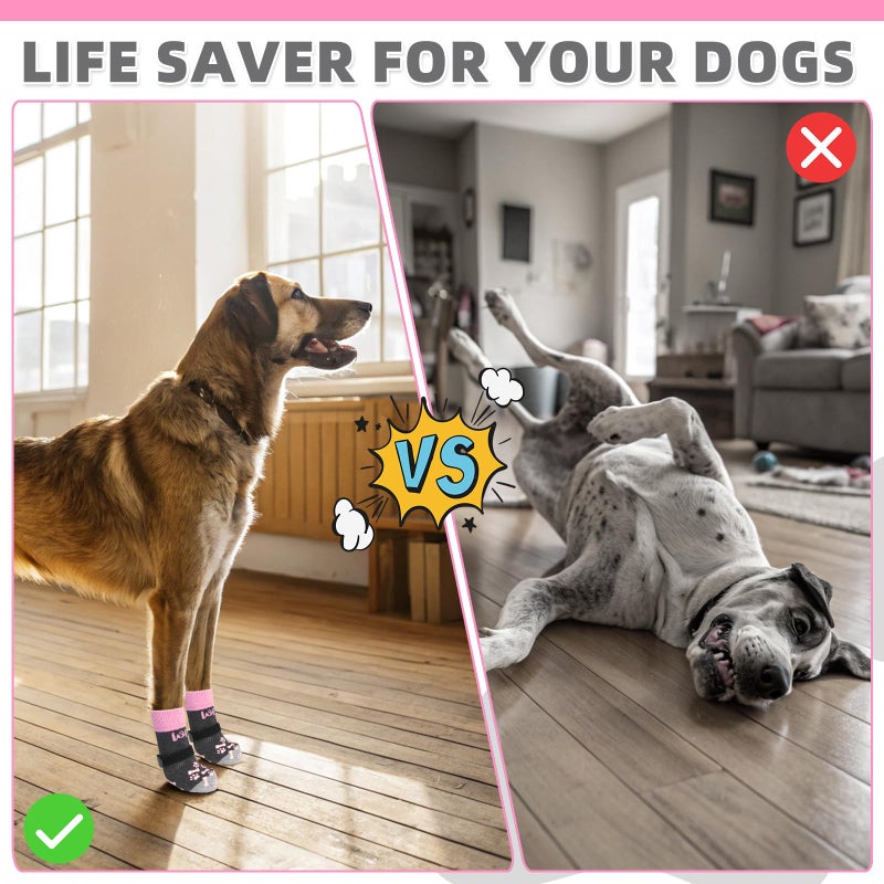 KOOLTAIL Dog Socks Shoes for Hot Pavement to Prevent Licking Paws, Winter Dog Boots&Paw Protector for Hardwood Floors Anti Slip,Traction Control Grip Booties for Small Medium Large Senior Dogs, Pink S - Image 4