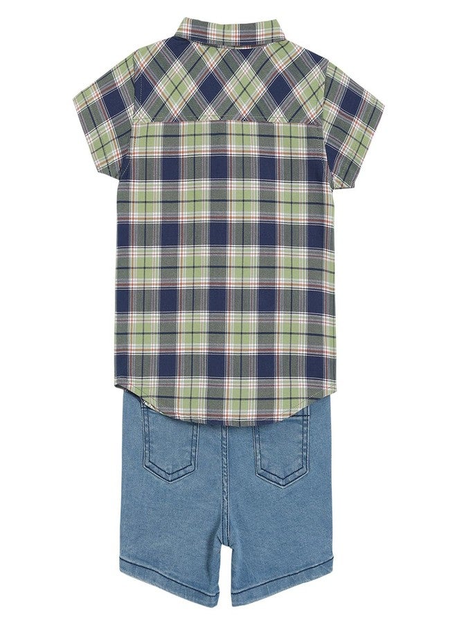 miniklub Baby Boys Round Neck Short Sleeves Woven Cotton Top And Bottom, Pack of 2, Multicolor (9-12M) - Image 2