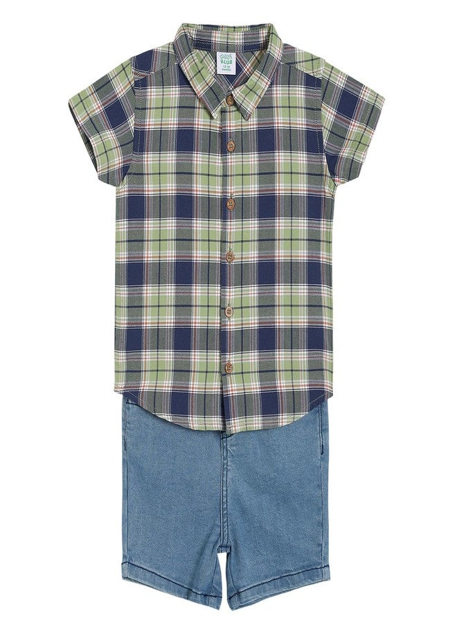 miniklub Baby Boys Round Neck Short Sleeves Woven Cotton Top And Bottom, Pack of 2, Multicolor (9-12M) - Image 1