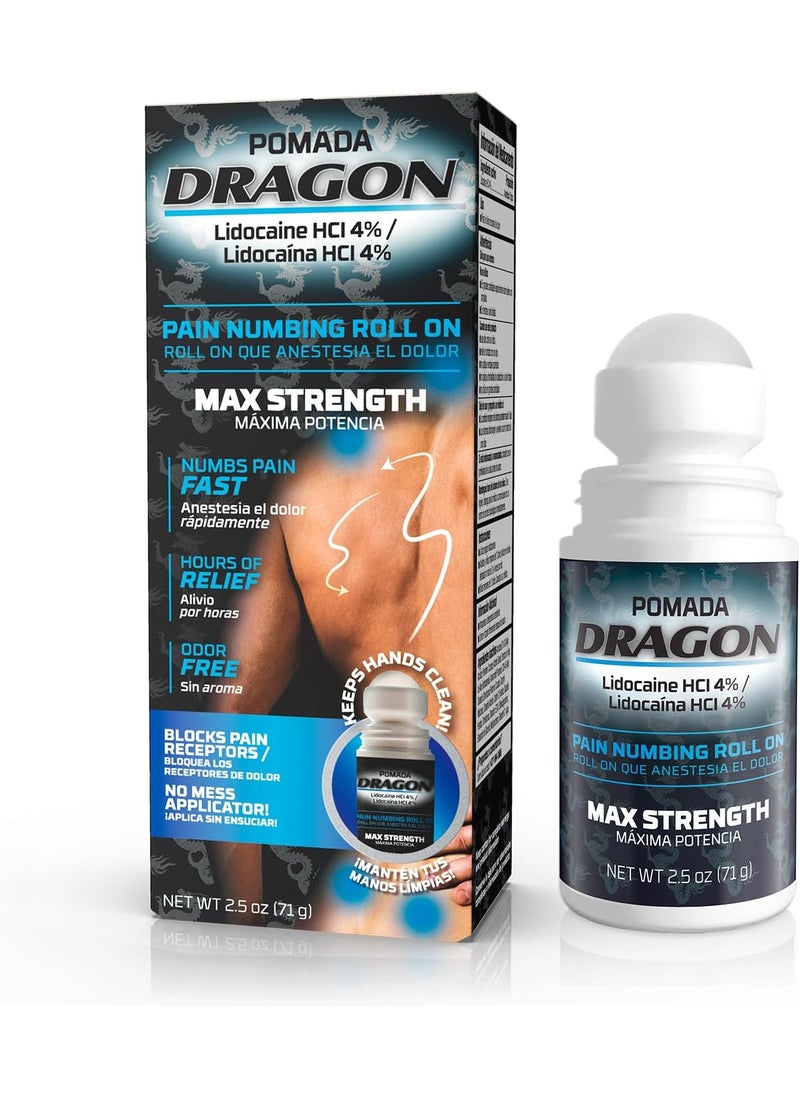 Dragon Dragon Lidocaine Roll On Maximum Strength, Numbing Cream for Pain Relief, Foot, Heel, Muscle, Nerve, Lidocaine Pain Relief, No Mess, Roll On Lidocaine for Joints, 2.5 oz 