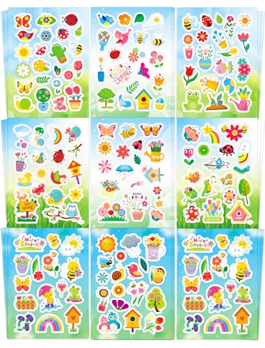 Ozepao 444 Pcs Spring Stickers for Kids 24 Sheets Spring Garden Stickers Bulk for Water Bottles Gifts Bags Cards Envelopes Decor - Image 1