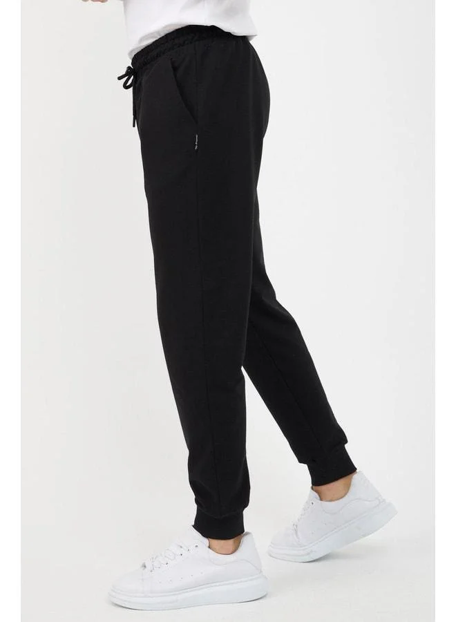 mmetalic Men's Black Sweatpants with Pockets, Standard Fit, Comfortable Cut.