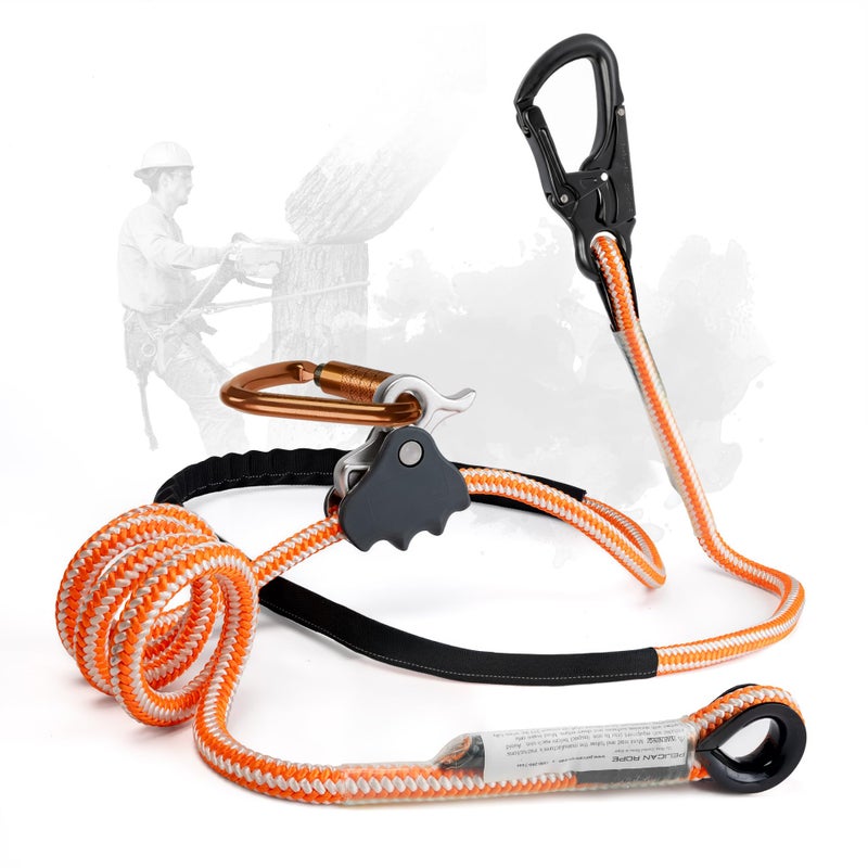 Pelican Rope ProClimb Arborist Positioning Lanyard by Pelican Rope - 1/2 in x 8 ft Polyester Rope with Aluminum Snap Hook - Adjustable, High Visibility, ANSI/OSHA Certified for Work Positioning and Tree Climbing - Image 1