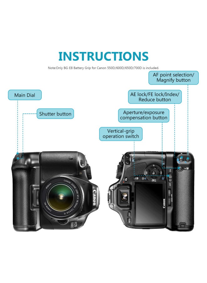 Generic Neewer Camera Vertical Shooting Battery Box Handle For EOS 550d 600d 650d 700d Single Reflex Handle Engineering Plastic-Color:BG-E21 Canon 6D2 Handle  - Image 3