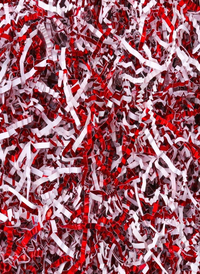 Ottwlli 150 Grams Red & White Crinkle Cut Paper Shred Filler Metallic Iridescent Gift Boxes Filler Gift Wrapping Gift Basket Filler for Gift Wrapping & Basket Filling Easter Grass-Red & White - Image 1