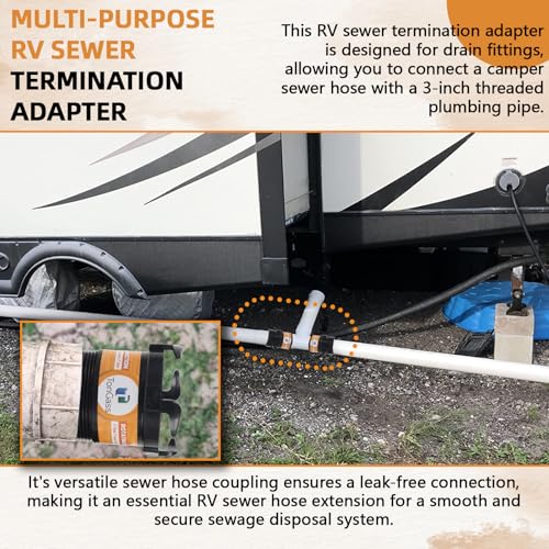 TonGass RV Sewer Pipe Adapter 3" Rotating Rigid Bayonet Adapter with Male Thread & Hooks, Termination Fitting with 3" Bayonet & Hub, RV Sewer Hose Connector for Waste Disposal - Black - Image 3