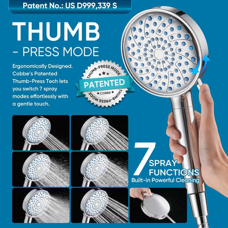 Cobbe Filtered Shower Head with Handheld, High Pressure 7-mode Showerhead with Filters for Hard Water - Remove Chlorine - Reduces Dry Itchy Skin, Patented Paddle Shift Design, Chrome - Image 5