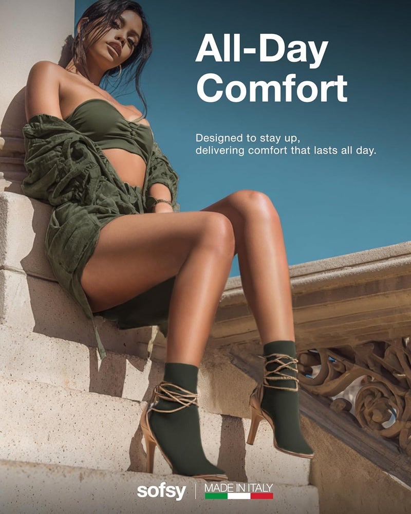 sofsy Italian High-Fashioned Ankle Socks - 40 Den Semi Sheer Nylon Stockings for Women | Durable, Soft, Low-Cut Design - Image 3