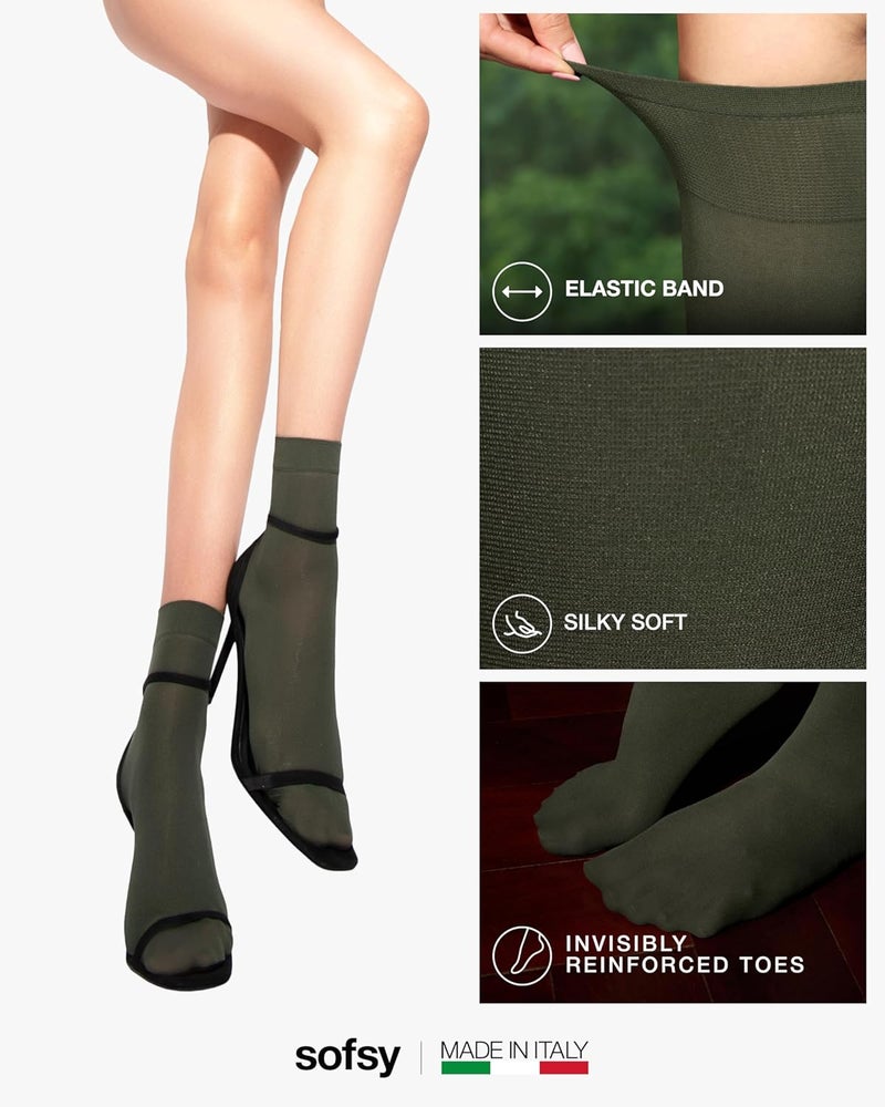 sofsy Italian High-Fashioned Ankle Socks - 40 Den Semi Sheer Nylon Stockings for Women | Durable, Soft, Low-Cut Design - Image 4