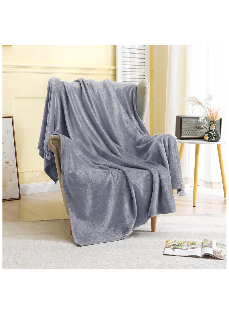 سكاي تاتش Twin Fleece Blanket 150x200cm 270GSM Super Soft Lightweight Bed Blanket Plush Fuzzy Cozy Luxury Microfiber Throw Blanket for Home Office Dorm Bed Sofa Chair Couch Travel Camping Grey  - Image 3