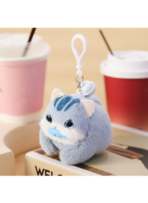 Le Jier With Keychain Bell Pull Rope Wagging Tail Cat Doll Called White Rabbit Plush Toy Gift-Specifications:Cat Eats Fish Blue [with Keychain Bell]