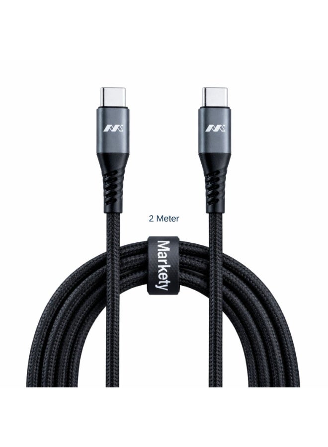 كابل ماركتي USB-C إلى USB-C بطول 2 متر - كابل شحن سريع PD بقدرة 60 واط، تصميم متين من الألومنيوم، كابل طويل جدًا لأجهزة سامسونج، آيباد، ماك بوك، وأجهزة USB-C - Image 3