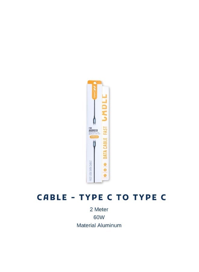 كابل ماركتي USB-C إلى USB-C بطول 2 متر - كابل شحن سريع PD بقدرة 60 واط، تصميم متين من الألومنيوم، كابل طويل جدًا لأجهزة سامسونج، آيباد، ماك بوك، وأجهزة USB-C - Image 2