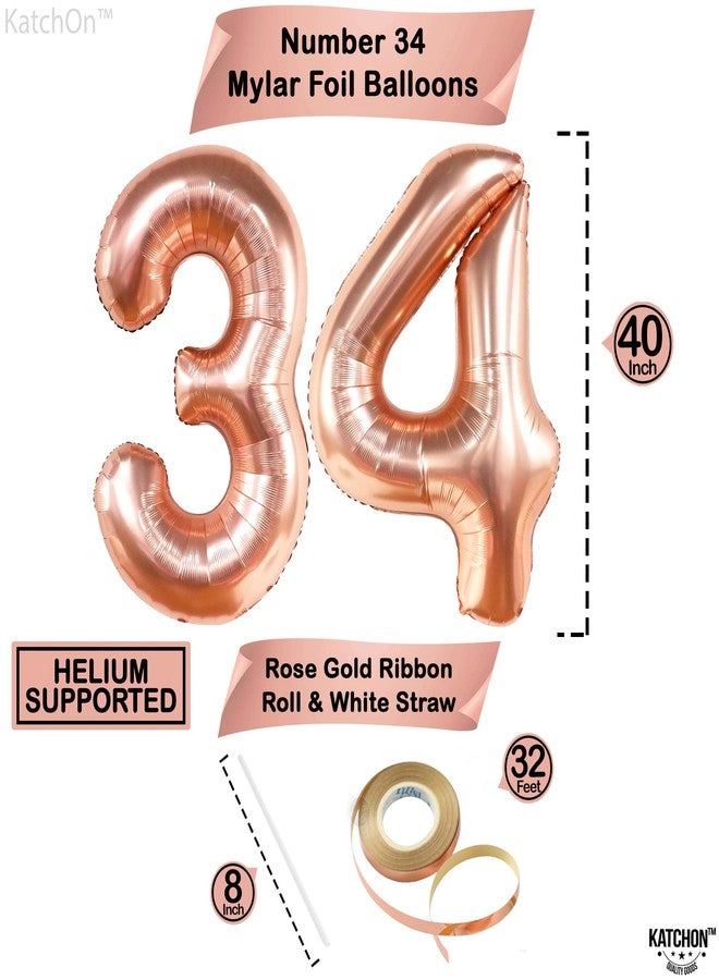 كاتشون، بالونات عملاقة ذهبية وردية اللون على شكل الرقم 34 - 40 بوصة | زينة عيد ميلاد رقم 34 للنساء | بالونات ذهبية وردية اللون على شكل الرقم 34 | مجموعة بالونات على شكل الرقم 34 لتزيين حفلات الذكرى السنوية | زينة عيد ميلاد ذهبية وردية اللون - Image 4
