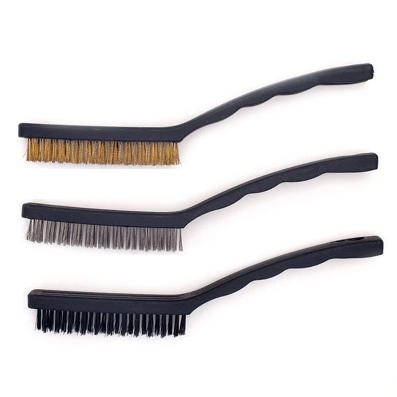 Wire Brush Set Nylon/Copper/Stainless Steel Bristles Curved Handle 3pcs Wire Brushes for Deep Cleaning Remove Rust Dirt Rubbing Paint - Image 2