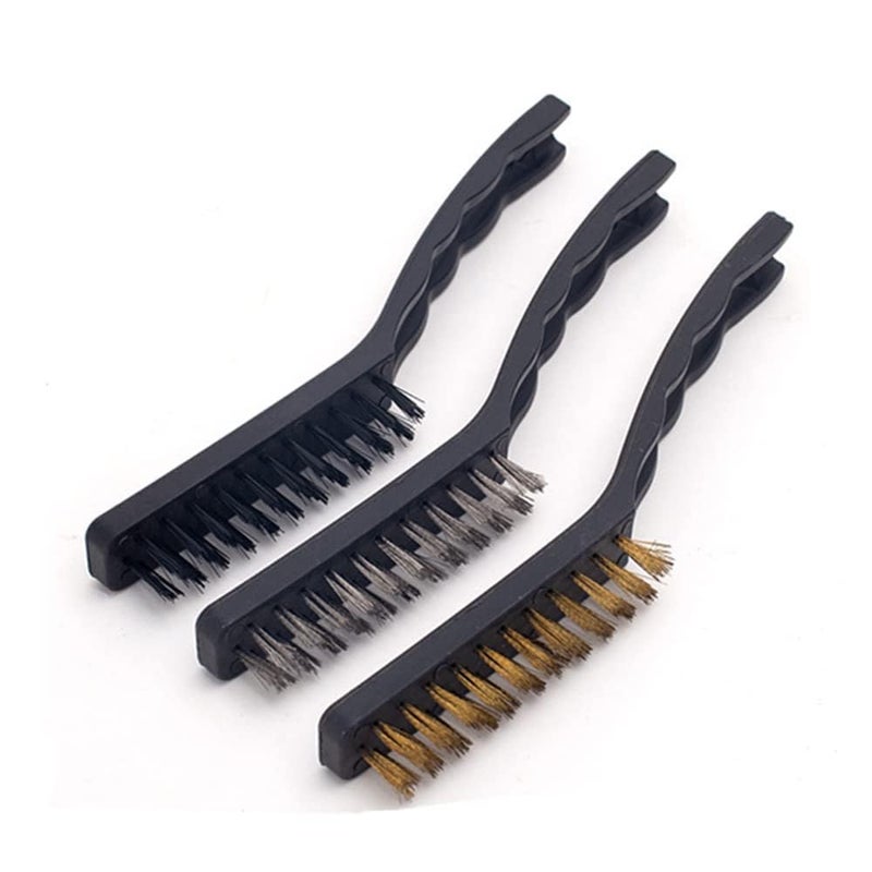 Wire Brush Set Nylon/Copper/Stainless Steel Bristles Curved Handle 3pcs Wire Brushes for Deep Cleaning Remove Rust Dirt Rubbing Paint - Image 4