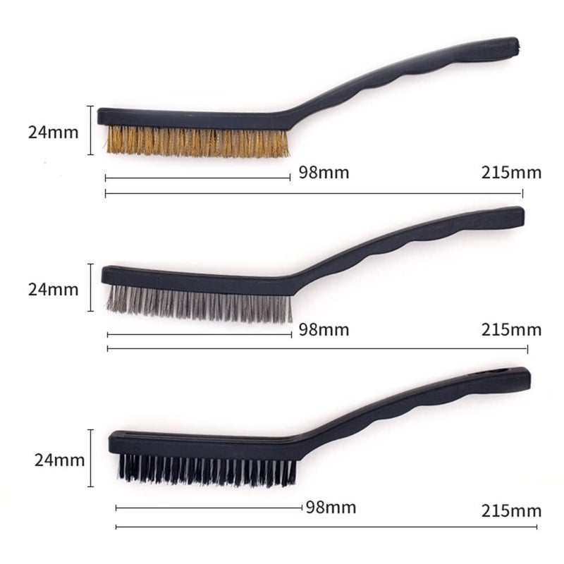 Wire Brush Set Nylon/Copper/Stainless Steel Bristles Curved Handle 3pcs Wire Brushes for Deep Cleaning Remove Rust Dirt Rubbing Paint - Image 3