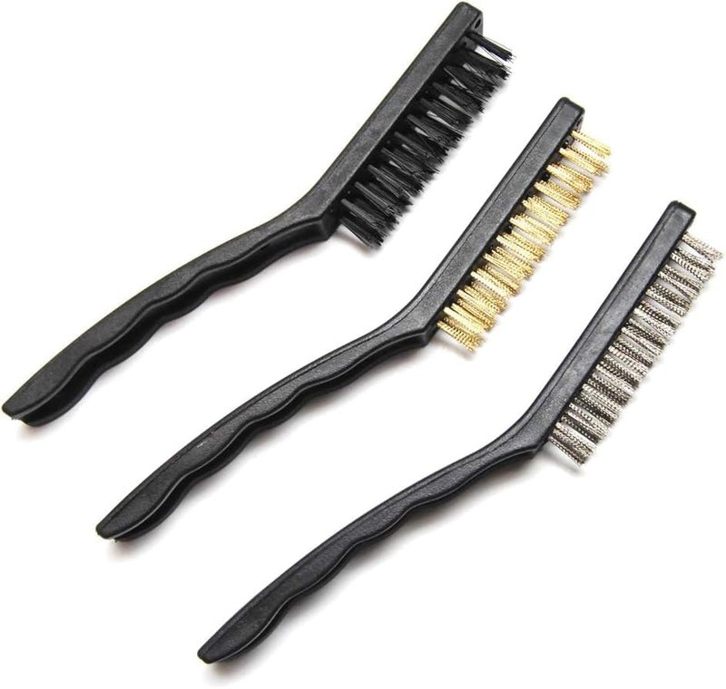 Wire Brush Set Nylon/Copper/Stainless Steel Bristles Curved Handle 3pcs Wire Brushes for Deep Cleaning Remove Rust Dirt Rubbing Paint - Image 1